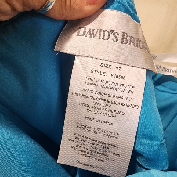 David's BRIDAL Blue Malibu Bridemaid Strapples Floor Length Wedding dress 12 - Picture 5 of 13